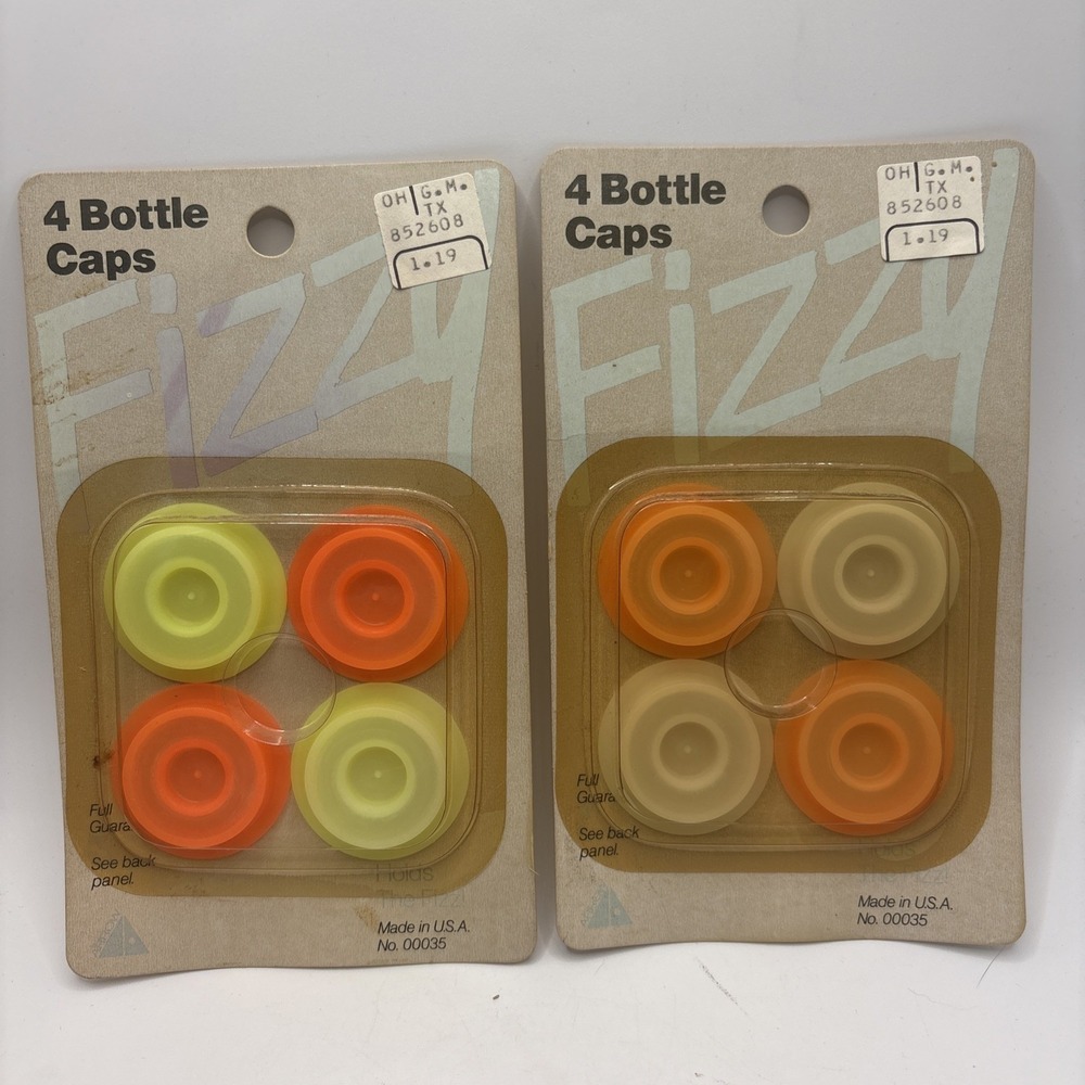 Vtg 1970s Arrow Plastics FIZZY Bottle Caps NOS Sealed Lot Of‎ 2 USA #00035 Prop
